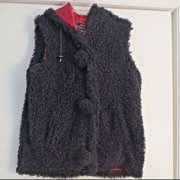(Sale) MONTANACO BLACK HOODED SHERPA POM POM VEST - Picture 2 of 3